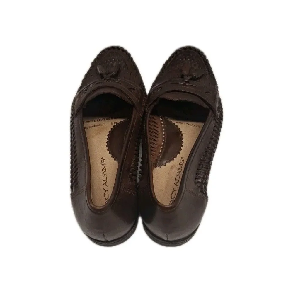 STACY ADAMS 25349 BROWN TASSELED WOVEN LEATHER SLIP ON MENS Size 9 SHOES
